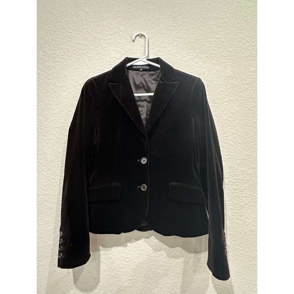 Theory Womens Brown Cotton Velvet‎ Two Button Blazer Jacket Size 4 Made in USA